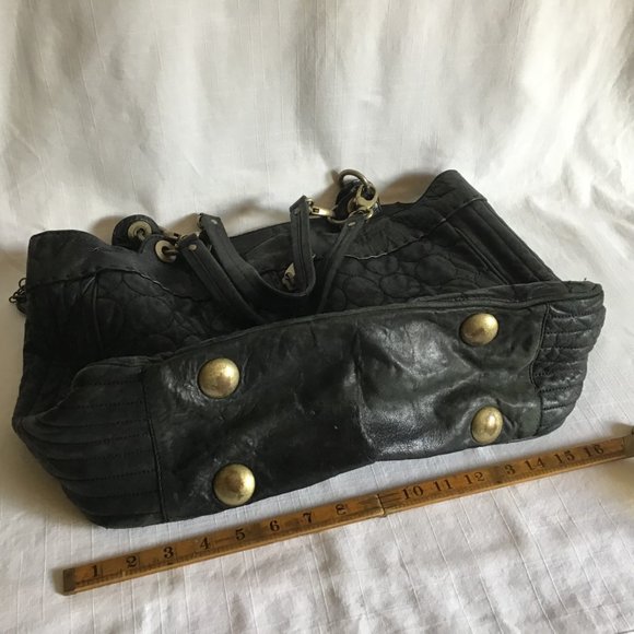 Cynthia Rowley Large Black Leather Quilted Tote Bag / Purse - Picture 4 of 13